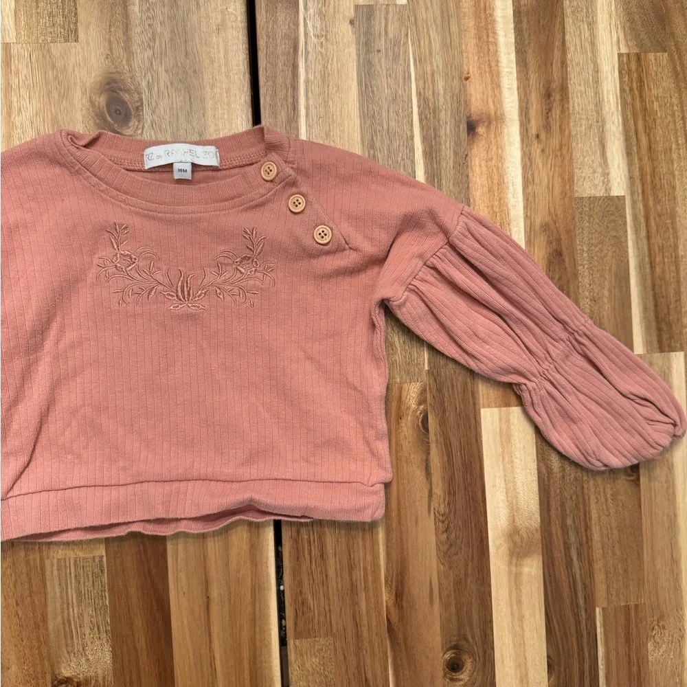 RZ by Rachel Zoe Baby Girls Ribbed Cotton Embroidered Top and Pants Set 18M Pink